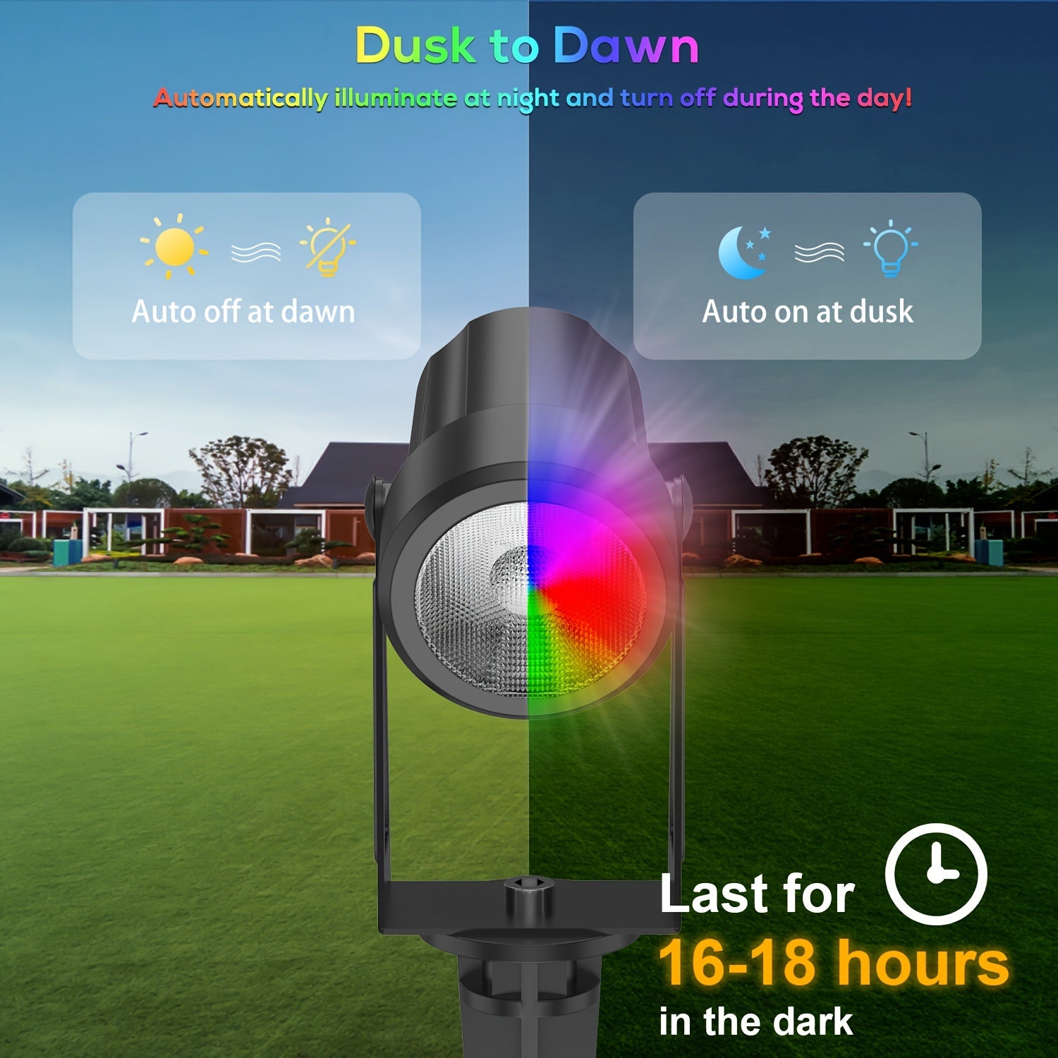 Solar Landscape Spotlight, Outdoor Auto On/Off Solar Spotlight, Courtyard Lighting for Patio, Garden, Lawn, Plants, Trees, Walls, Fences, 4 Pack / 8 Pack, Multiple Colors Available (Black Cable), IP65 Protection Rating