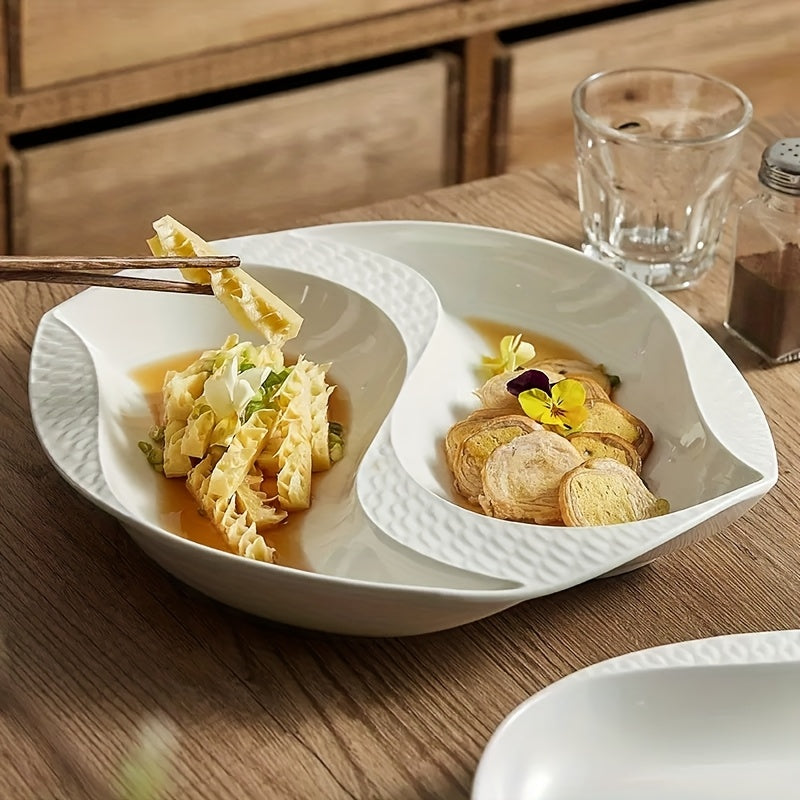10.5 Inch / 12 Inch, Large Creative Divided Ceramic Plate, Perfect for Restaurant & Home Use, Exquisite Kitchenware & Tableware, Western Dinner Plate, Artistic Concept Dish Tableware