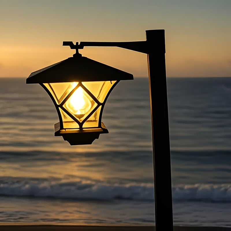 New Flagship Solar LED Street Light Decorative Light, 4-Grid Pattern Hanging Basket Light - Vintage Painted Copper Finish, Warm White Two Color Optional Light - Perfect for Gardens, Courtyards, Pathways and More