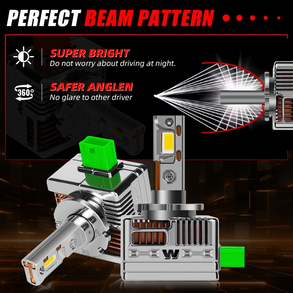 2-Pack D1S D2S D3S D4S D5S D8S LED Headlight Bulbs, No CANBUS Error, 150W Super Bright 6000K White Light, Built-in Driver Turbo Fan, Long Life, Easy Installation