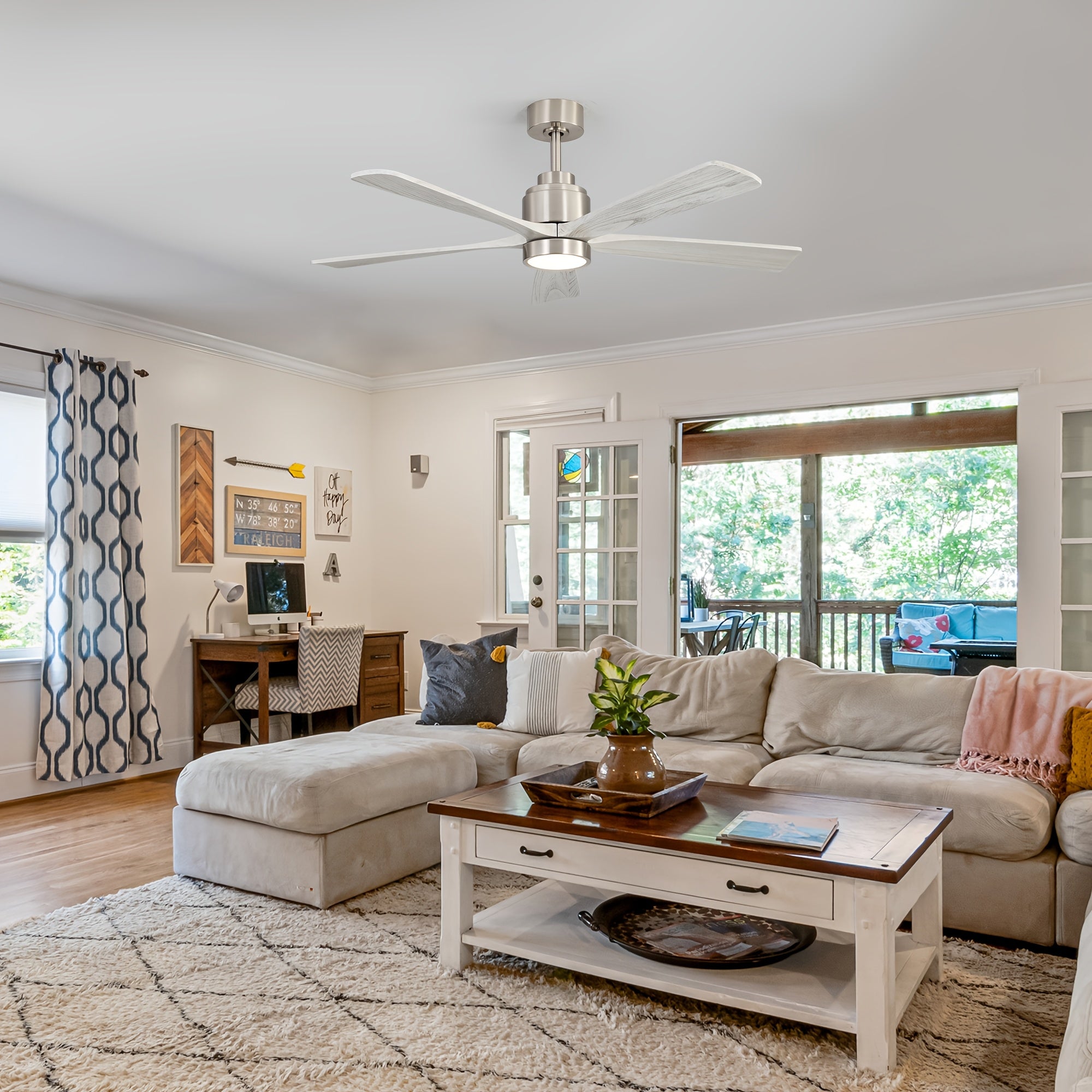 Sofucor 52 Inch Solid Wood Ceiling Fan with Remote & Light, 5/10/24" Downrods, 18W Memory LED Light, Reversible DC Motor, 1/4/8H Timer, 5 Wood Blades, Silent for Home Kitchen Living Room Bedroom