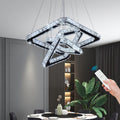 Elegant modern crystal chandelier, square design, three-ring structure, height adjustable, suitable for bedroom