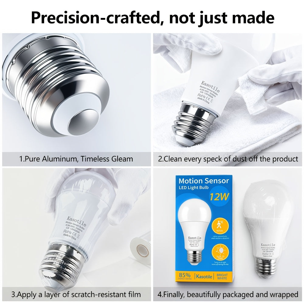 Kasotile sensor bulb, adjustable detection range, 12W (equivalent to 100W incandescent), A21 sensor indoor/outdoor bulb, automatic sensing, dusk-to-dawn automatic lighting, LED bulb, daylight color temperature 6000K, E26 base, 1100 lumens, 3-pack