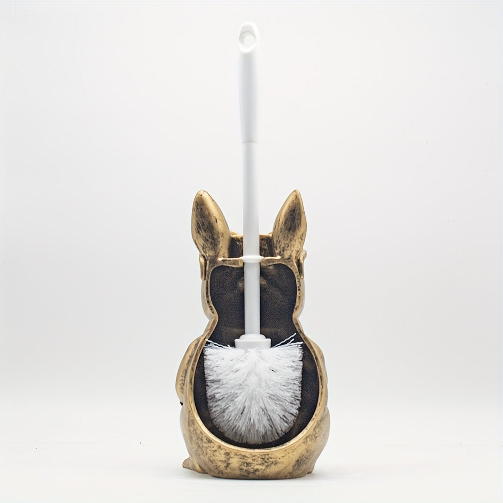 Original Antiqued Copper Dog Sculpture Toilet Brush Holder - Resin Animal Toilet Brush Holder & Compact Plastic Toilet Brush, Bathroom Accessory Set