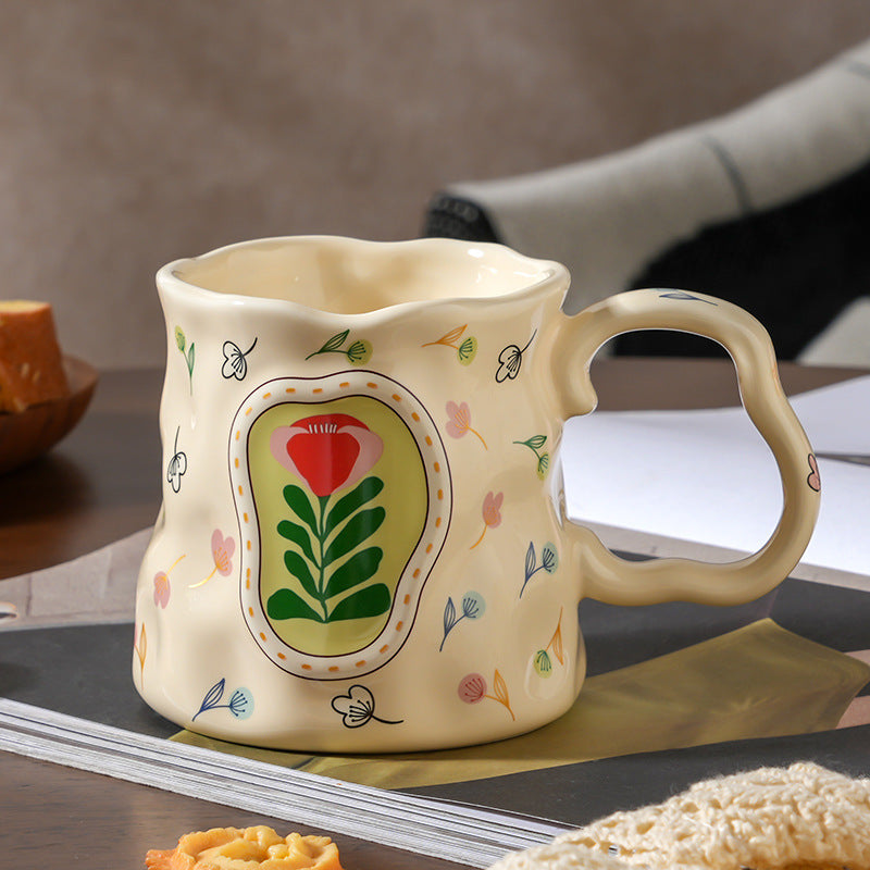 Dreamy Flower Cluster Handmade Ceramic Cup – Exquisite Water Cup with Artistic Design, Ideal Gift for Breakfast or Coffee