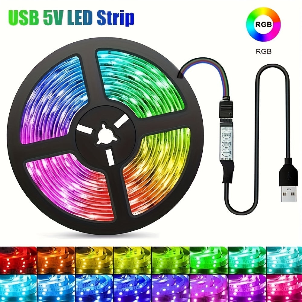 USB灯带电竞TV柔性七彩氛围灯迷你3键控制RGB低压5v自粘智能led灯条