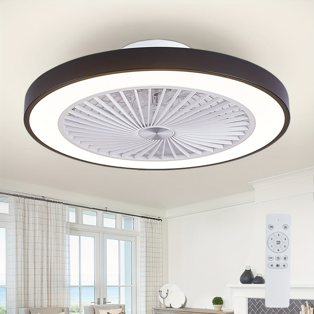 20 Inch Modern LED Ceiling Fan Light, Embedded Mount Design with Adjustable 3000K-6500K Lighting, Reversible Airflow for Better Air Circulation, Ideal for Office, Study, Bedroom and Indoor Spaces, Ceiling Fan Lamp