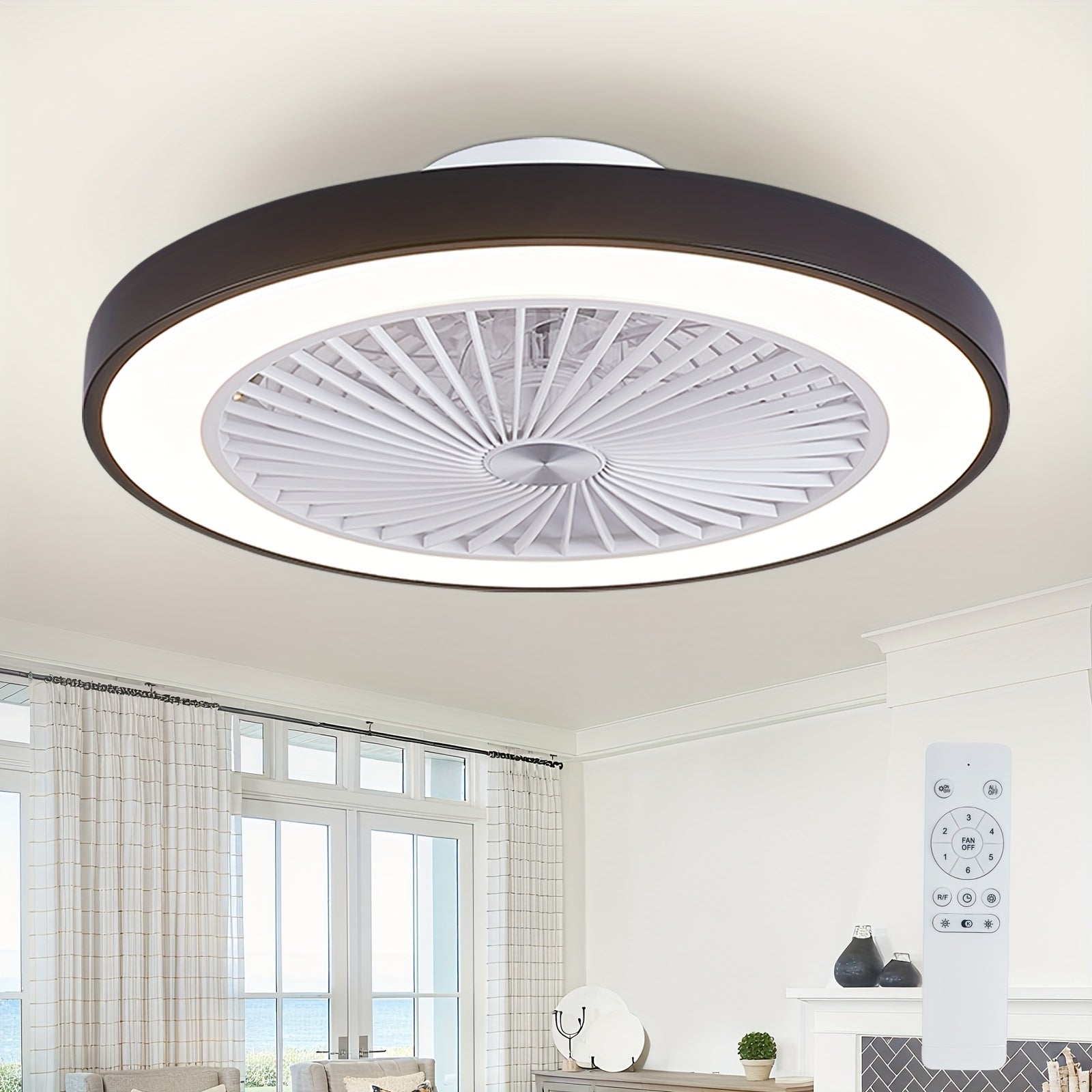 20 Inch Modern LED Ceiling Fan Light, Embedded Mount Design with Adjustable 3000K-6500K Lighting, Reversible Airflow for Better Air Circulation, Ideal for Office, Study, Bedroom and Indoor Spaces, Ceiling Fan Lamp