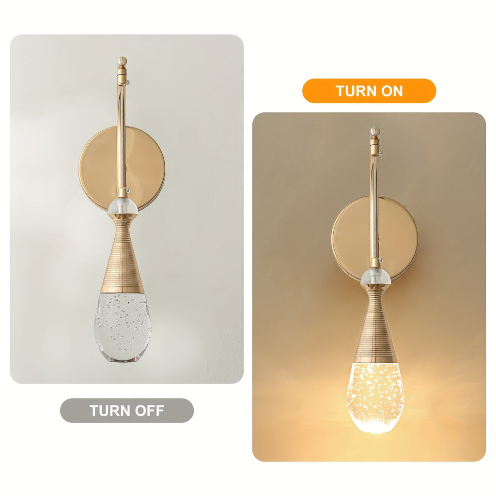 Ganeed Modern Crystal Bubble Wall Light - 7W Dimmable LED Wall Lamp, Polished Metal Surface, Semi-Flush Mount Installation, Suitable for Bedroom, Bathroom, Living Room, Hallway, Stairs - Gold, Hardwired, 110-240V