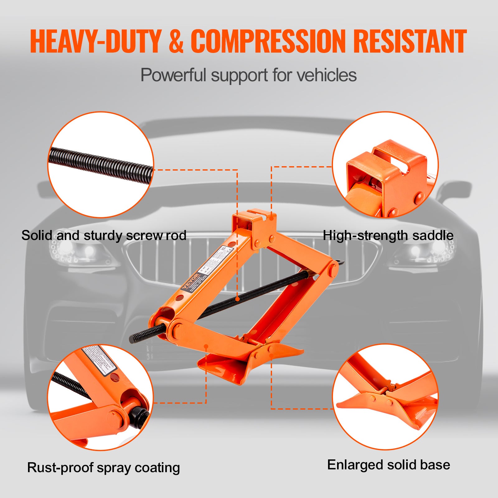 VEVOR Scissor Jack, 2.5 Ton/5512 lbs Scissor Car Jack, 3.7"-17.1" Lifting Range, Includes Ratcheting Handle and L-Wrench, Portable Tire Jack for Cars, Trucks, MPVs