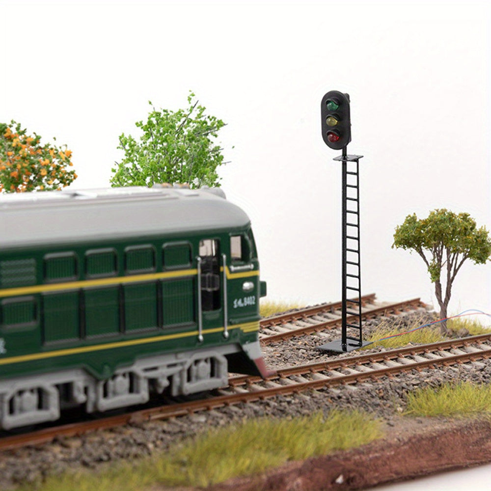 3-Pack HO Scale 1:87 12V Railway Track Signal Light, Green Red Yellow Square LED Traffic Light, 2-Light 3-Light Layout