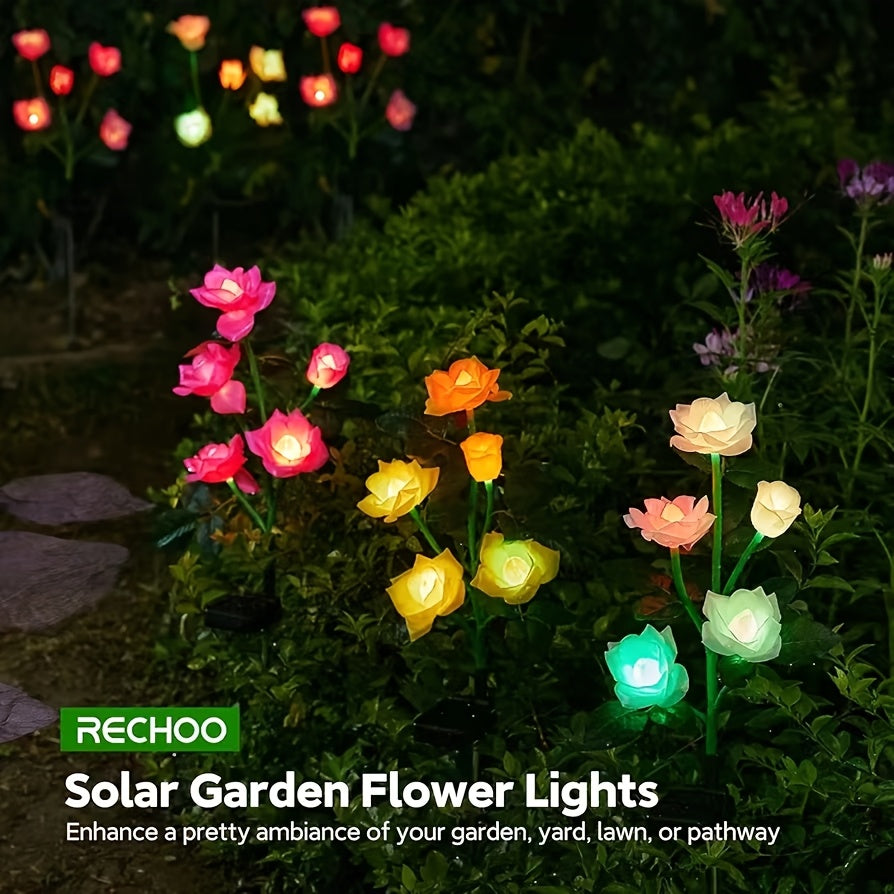 4pcs Solar 5-Rose Flower Light with 20 Flowers LED Artificial Flower Light Outdoor Decoration Courtyard, Garden, Path, Front Door, Lawn Ground Insert Flower Light Gift for Mom's Birthday