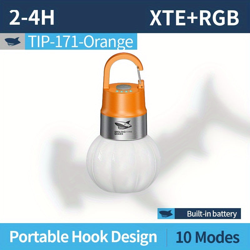 1Pc Portable Flashlight Camping Lantern, SMILING SHARK XTE+RGB Tent Light TIP171, 10 Modes Multi-Color Lamp, Type-C Rechargeable, Removable Lampshade, Hooked Bottle Cap Light, Portable for Outdoor Camping