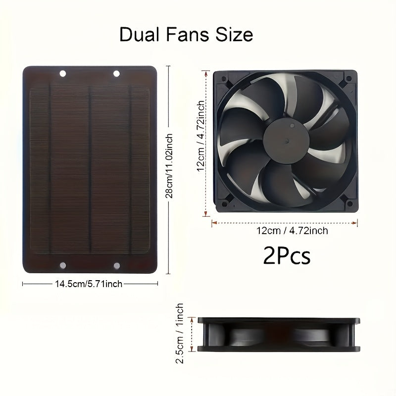 10W Portable Solar Panel with Two Cooling Fans, Intake or Exhaust Fan, Outdoor Ventilation Equipment for Pet Houses, Chicken Coops, Garages, Camping Windows, Dog Houses, Sheds and Outdoor Spaces (No Battery Needed)