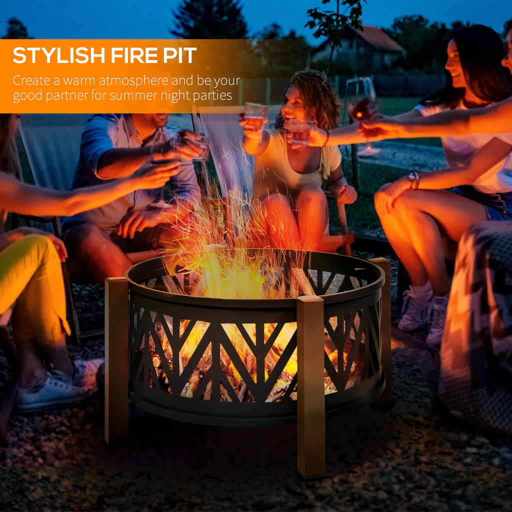 31-Inch Outdoor Stove, 2-in-1 Round Stove Cover with Lid, BBQ Grill, Backyard, Camping, Campfire, Wood Stove, Black