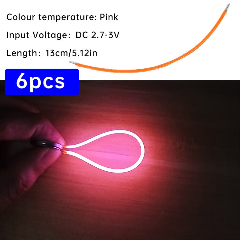 6条柔性LED灯带 - 暖光、红色、绿色、蓝色、粉色 | 38mm/130mm/300mm螺旋灯泡，适用于DIY与装饰 | 电池供电（DC3V） | 强光可弯曲，适合厨房/客厅/书桌