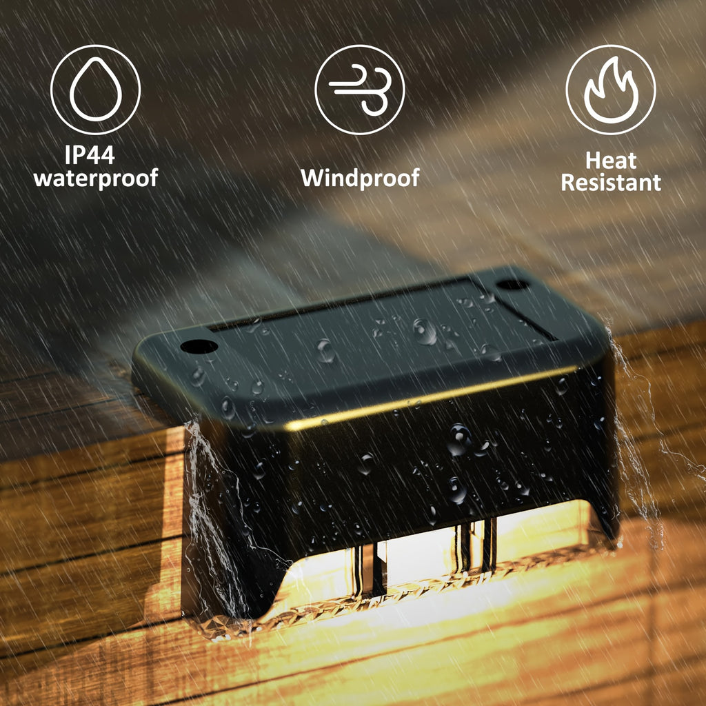 16 Pack Solar LED Outdoor Deck Light - Black Modern Design with Solar Panel, IP44 Waterproof, Suitable for Stairs, Fences, Patios and Walkways - Outdoor Lighting for Gardens and Sidewalks | Decorative Path Light | Christmas Holiday