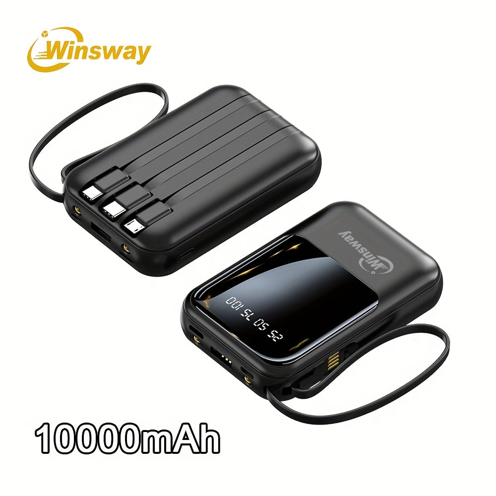 Winsway 10000mAh行動式掛繩充電寶 - 20W快速充電，內建LED顯示燈，4合1 USB C/Type-C輸入輸出，相容安卓手機和平板電腦，旅行必備