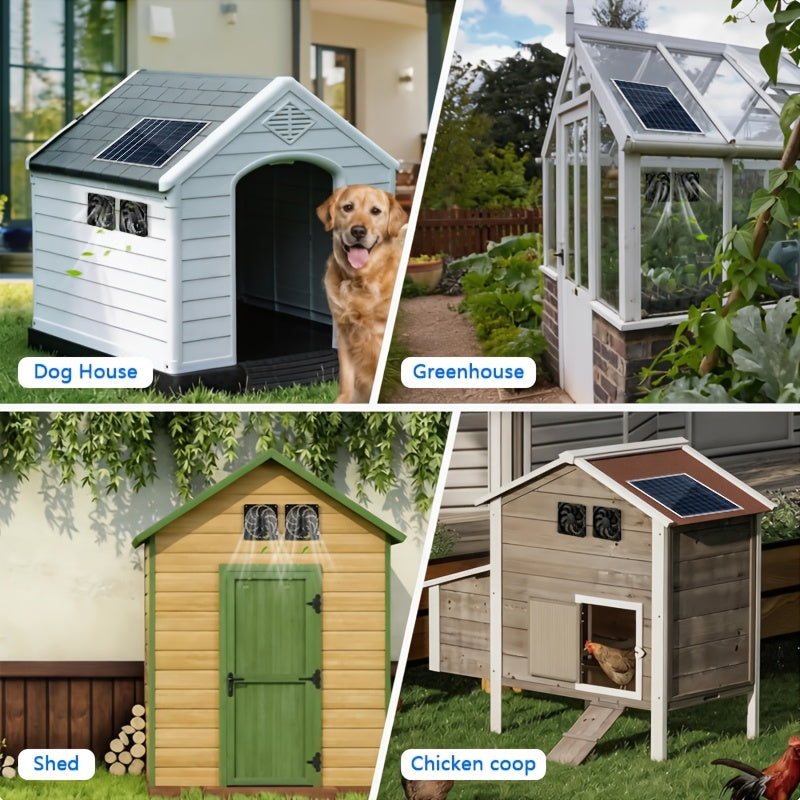 10W Solar Exhaust Fan Set, Dual Fan Design, Detachable Solar Panel, Battery-Free Operation, Low Noise Bidirectional Ventilation System, Ideal for RV, Chicken Coop, Greenhouse, Shed, Pet House, Window Ventilation and Cooling