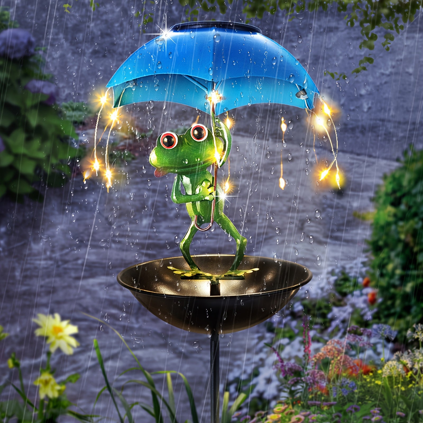 One Frog Statue Solar Street Light, Outdoor Hummingbird Feeder, Garden Decorative Lighting with String Lights, Perfect for Courtyard Paths, Lawns, Patio Street Lights, Essential Decoration for Halloween and Christmas