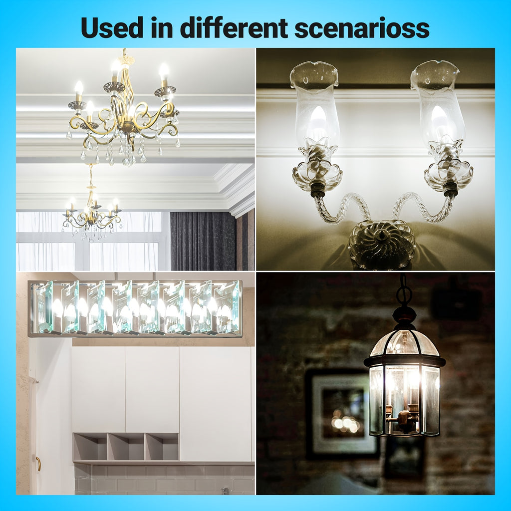 B11/C37 LED candle bulb, 5 watt, 500 lumens (50W equivalent), E12 base, CRI 85+, available in 3000K warm white, 5000K neutral white and 6500K cool white, non-dimmable, suitable for home, bar, restaurant and hotel decoration