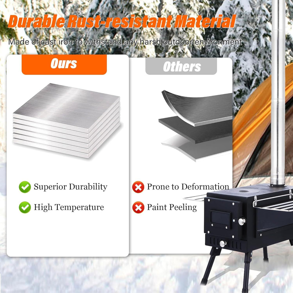 Wood Burning Stove, Stainless Steel Camping Stove, Portable Wood Stove, Outdoor Cooking Camping Wood Stove with 5 Chimney Pipe Sections & Gloves, Ideal for Ice Fishing