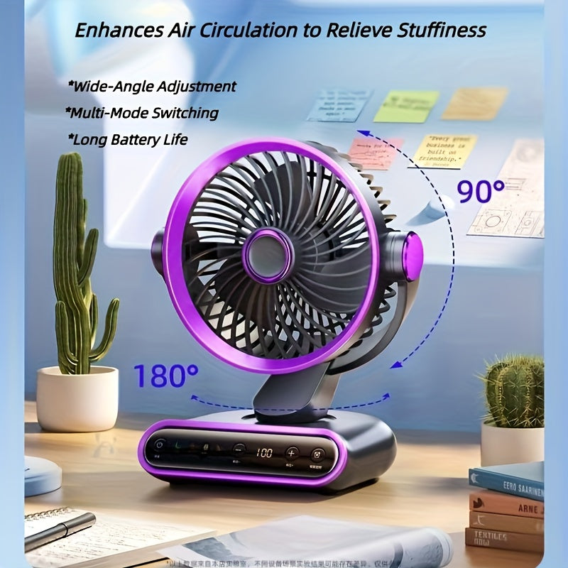 Smart Desktop Circulating Fan, 4 Modes & 100-Speed Stepless Adjustable Wind, Timing Function Long Battery Life, Suitable for Bedroom Office Living Room Outdoor Use