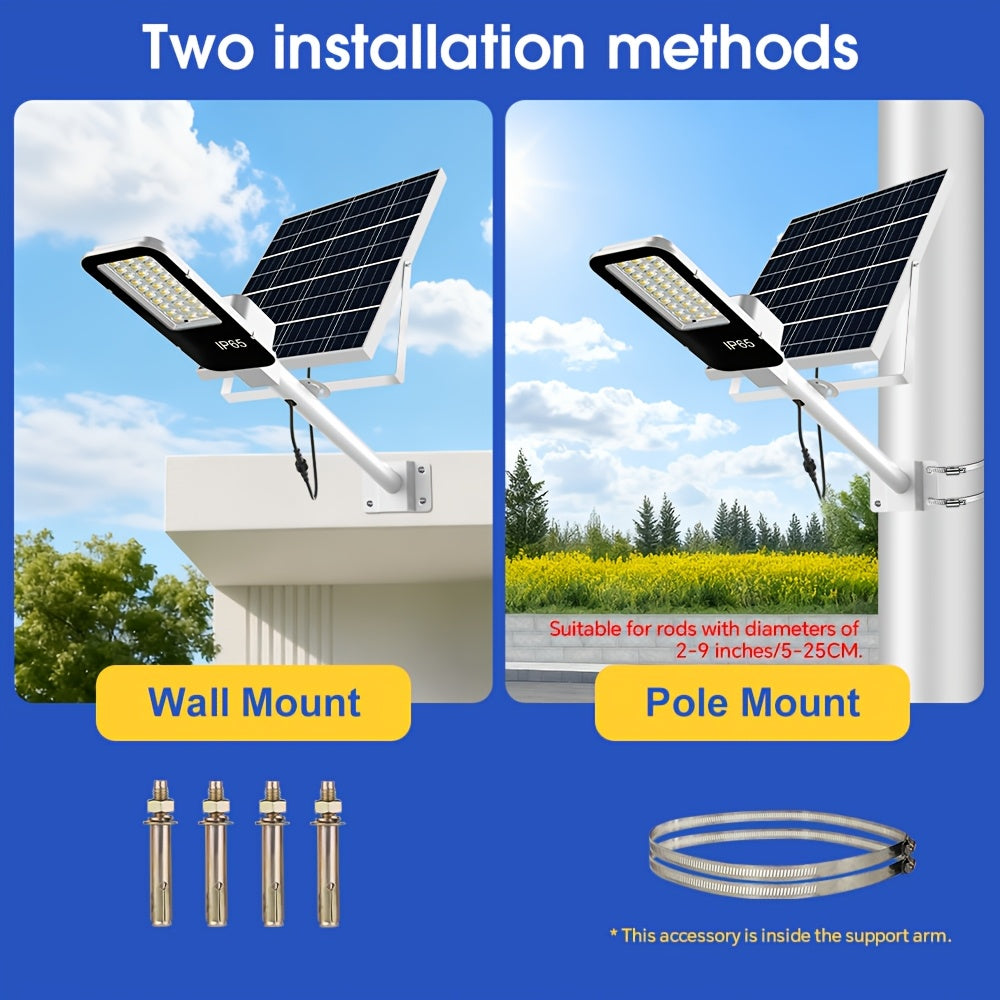 1 Piece Powerful LED Solar Street Light, IP65 Outdoor Garden Light, Dusk-to-Dawn Security Floodlight, with Remote Control, 10000mAh Large Capacity, Semi-Flush Mount Exterior Wall Light, Perfect for Garden, Pathway, Courtyard, Patio, Garage