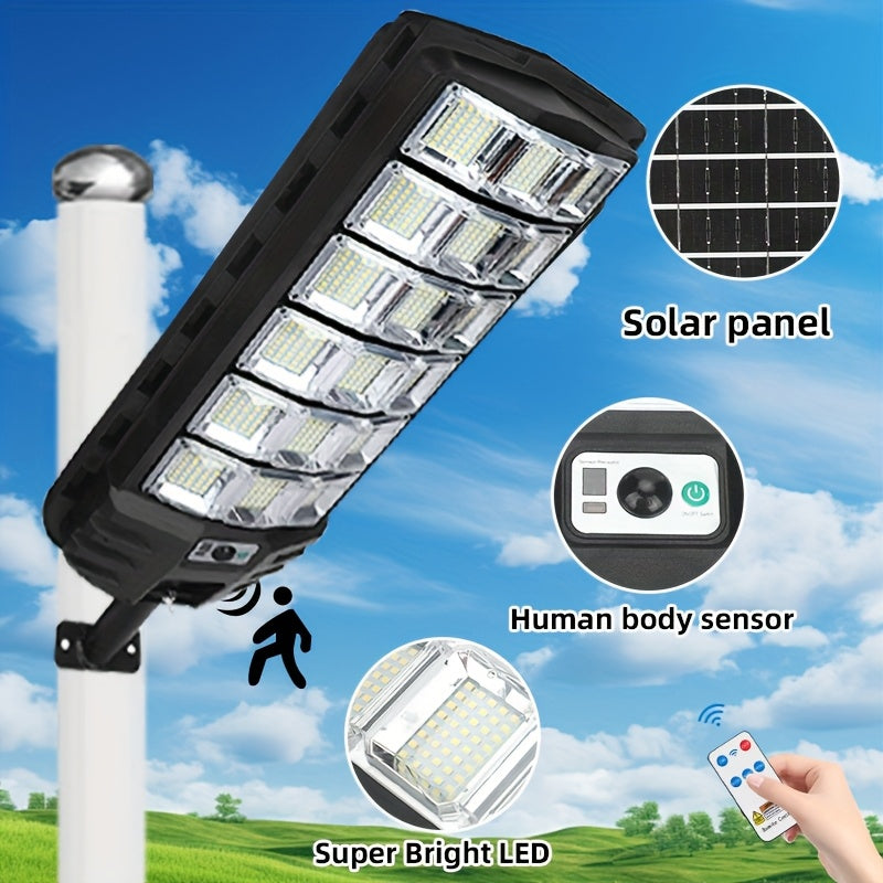 Extra Large, High Brightness Solar LED Street Light / Searchlight, with Remote Control, 4500mAh Smart Light Control 3 Lighting Modes Dusk to Dawn, Perfect for Courtyard, Doorway, Road, Basketball Court, Horse Farm, Farm and Other Lighting