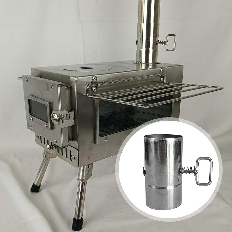 Stainless Steel Camping Stove Pipe with Damper – 2.36-Inch Control Port, 4.72-Inch Long Flue for Outdoor Wood Stove – Ideal Choice for Halloween, Christmas, Thanksgiving & New Year Holidays