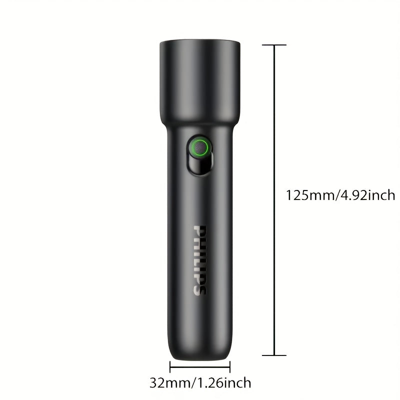 Philips Outdoor Ultra-Bright Flashlight, Matte Surface for Comfortable Grip, 4-Level Dimming Modes, Smart Battery Level Display for Long Battery Life, Portable Multi-Functional Flashlight for Home & Camping - Type-C Charging