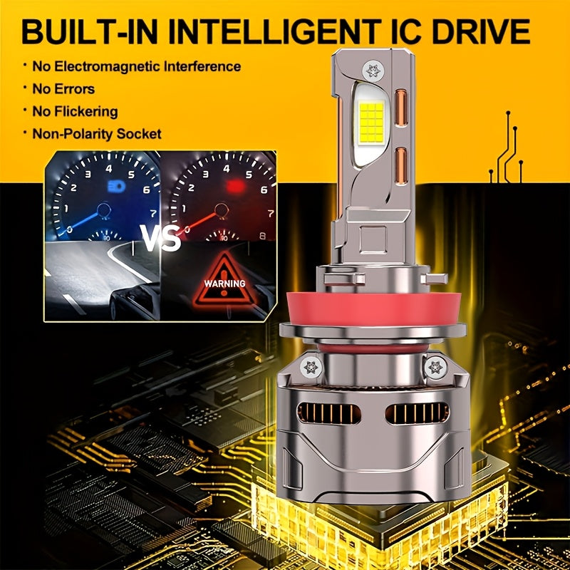 2-Pack H11 Car LED Light Bulbs, LED Headlights, 57260 Lumens, Canbus Error-Free, 360° Beam Angle, H1, H4, H7, H11, CSP Chip, Aluminum Housing, HB3/9005, HB4/9006, HIR2/9012, Easy to Install, 12V/24V, Compatible with 99% of Cars - B71