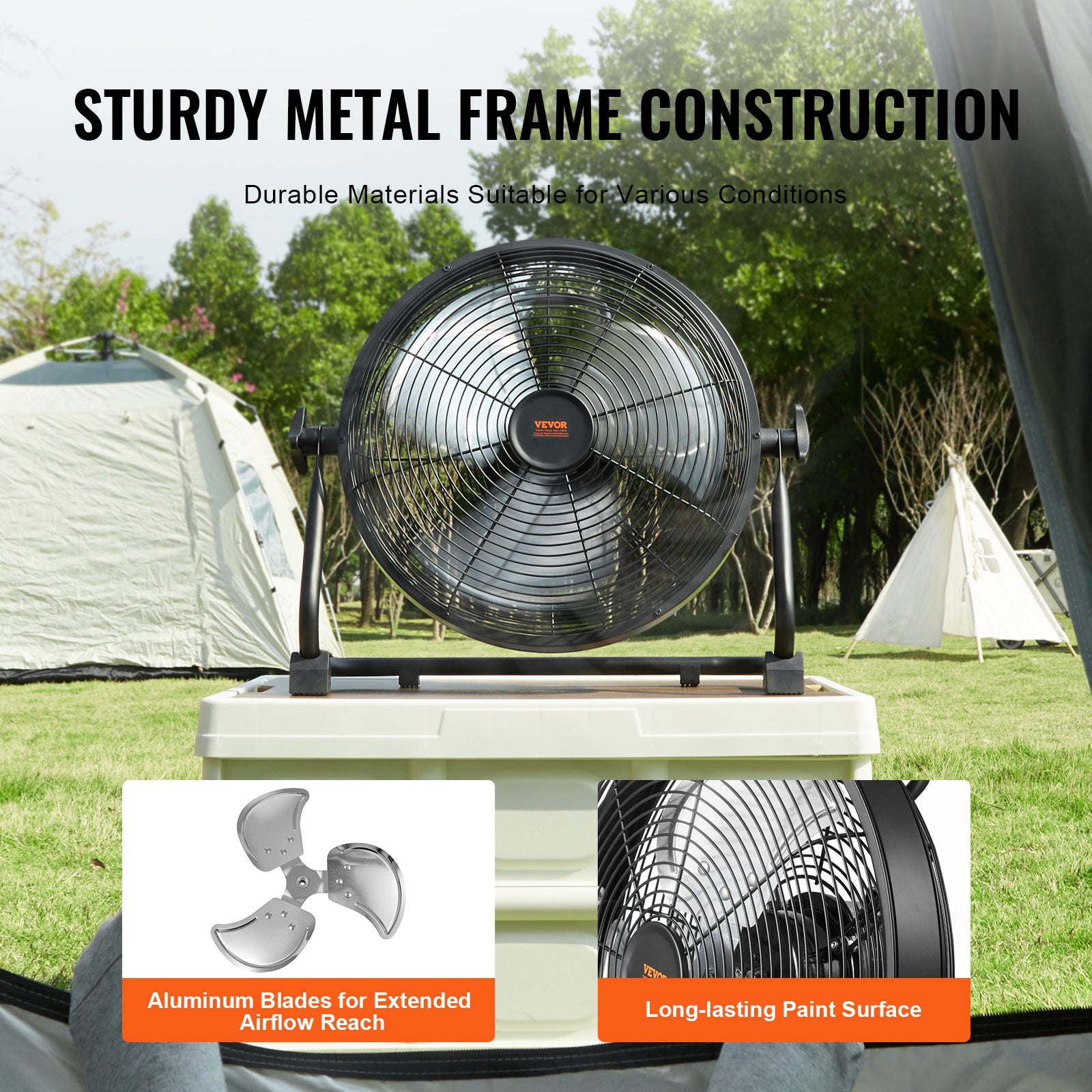 VEVOR 12 Inch Cordless Fan, Portable Quiet Personal Fan for Home Office, 360° Manual Rotatable Head, Stepless Speed Adjustable High-Speed Wireless Fan, Heavy Duty Metal Industrial Standing Fan