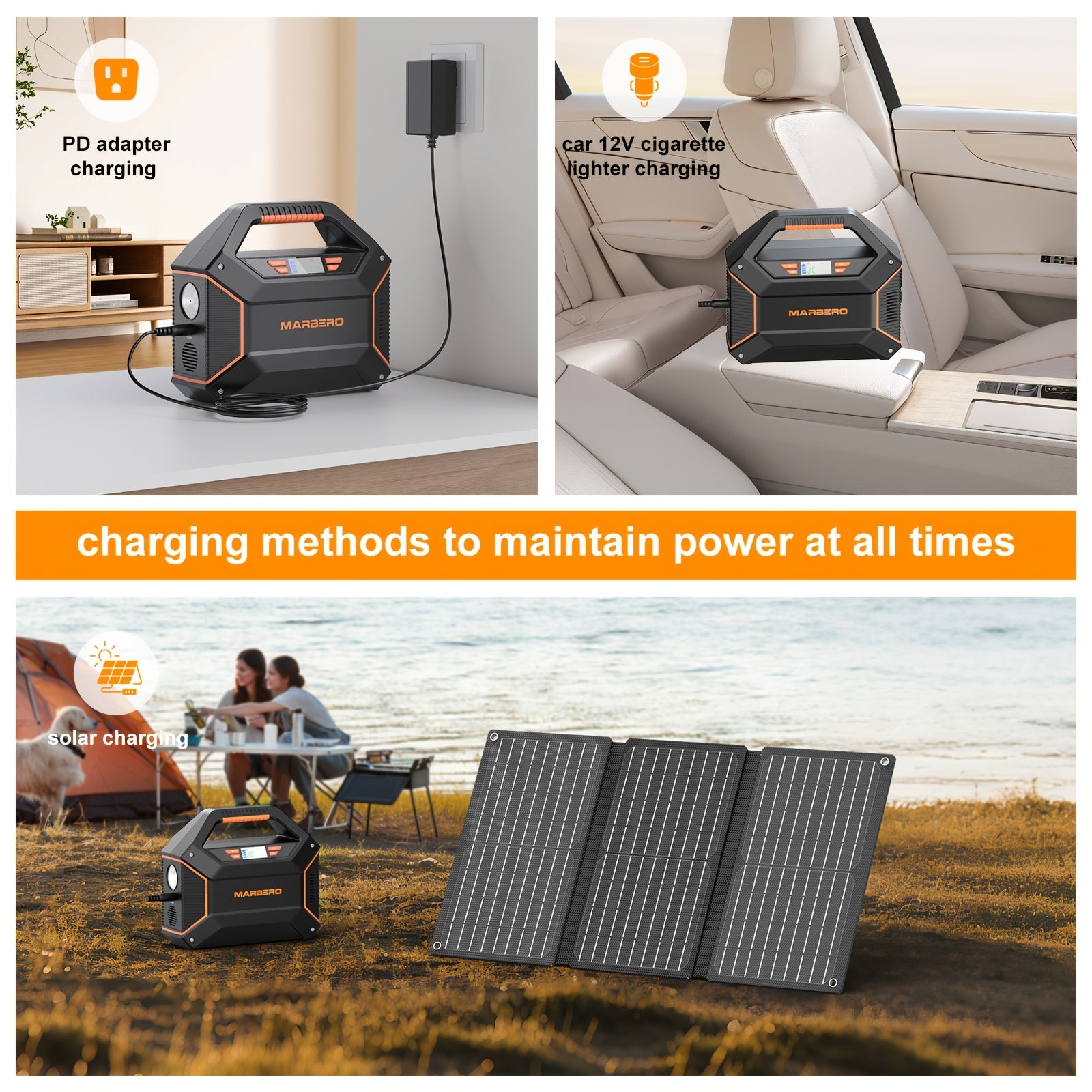 行動式電源站 296Wh&60W太陽能板/155Wh&30W太陽能板/296Wh/155Wh，露營太陽能發電機鋰電池組，帶110V 2*AC QC3.0 USB埠的LED手電筒，適用於家庭露營房車膝上型電腦應急電源備用聖誕禮物