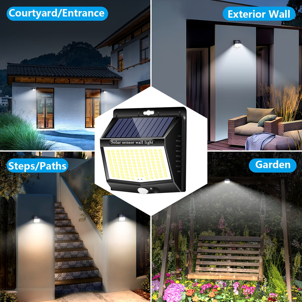 1/2/4 Pack Outdoor Solar Street Light, with 118 LEDs, Motion Sensor and Light Sensor Wall Light, IP65, Exterior Wall Light with 3 Modes, Perfect for Courtyard, Garage, Porch and Garden Lighting, LED Smart Night Light, Dusk-to-Dawn Searchlight
