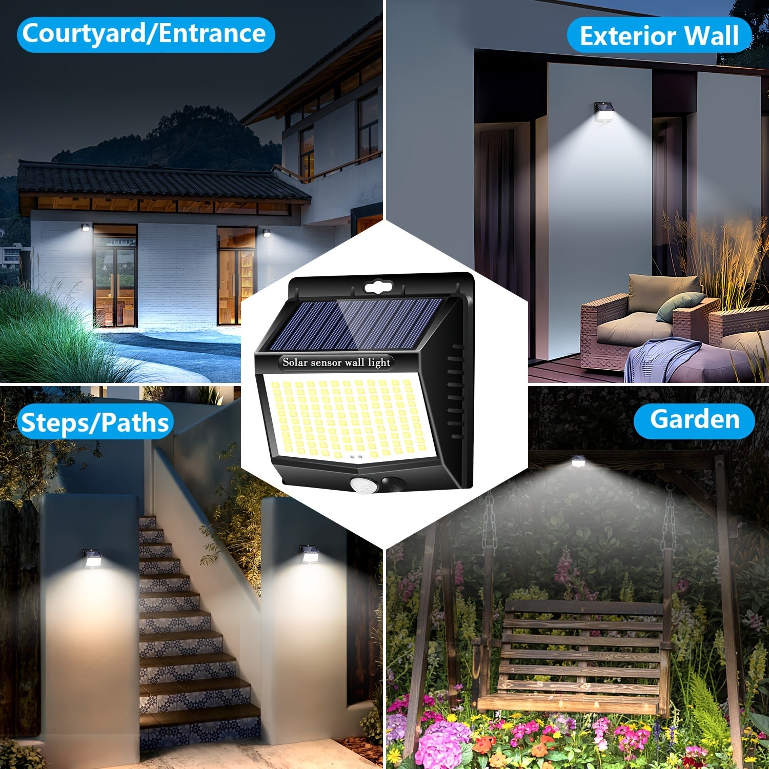 1/2/4 Pack Outdoor Solar Street Light, with 118 LEDs, Motion Sensor and Light Sensor Wall Light, IP65, Exterior Wall Light with 3 Modes, Perfect for Courtyard, Garage, Porch and Garden Lighting, LED Smart Night Light, Dusk-to-Dawn Searchlight