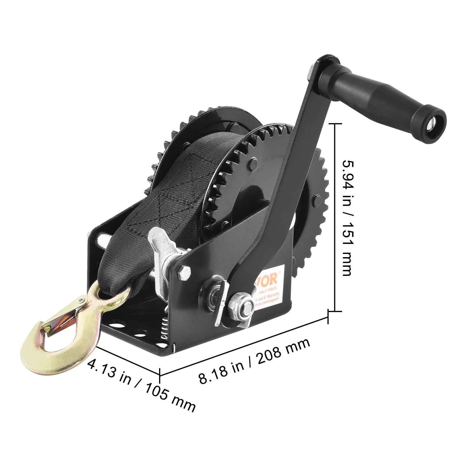 VEVOR Hand Winch, 1200/1600/2000/3500 lbs Pulling Capacity, Boat Trailer Winch with 23 ft Polyester Strap and Two-Way Ratchet, for Trailer, Boat or ATV Towing