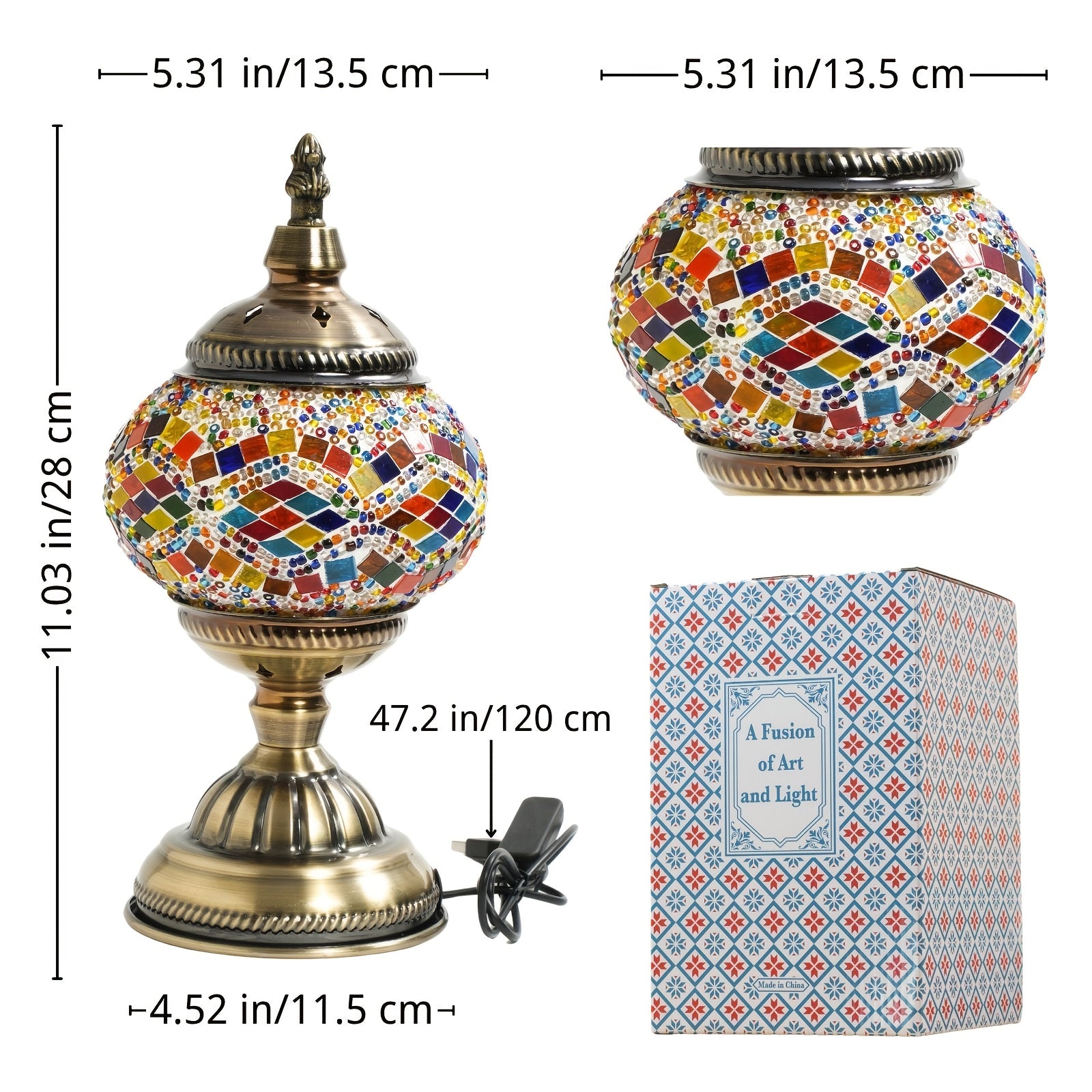 Three-color adjustable handmade Moroccan mosaic table lamp - unique artistic metal base glass bedside night light, bulb included, suitable for bedroom, living room decoration