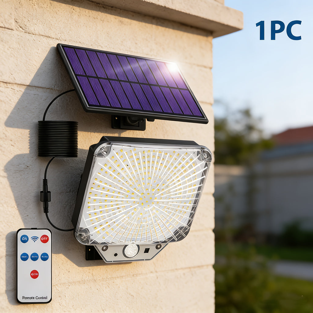 1 Pack 344 LED Solar Split-Type LED Street Light, Outdoor IP65 Courtyard Garden Lawn Driveway Security Light, with Remote Control, Dusk-to-Dawn Auto On/Off, Energy Saving, Bright, Long-Lasting and Durable