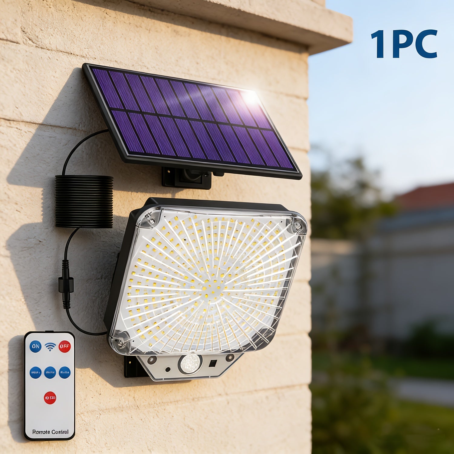 1 Pack 344 LED Solar Split-Type LED Street Light, Outdoor IP65 Courtyard Garden Lawn Driveway Security Light, with Remote Control, Dusk-to-Dawn Auto On/Off, Energy Saving, Bright, Long-Lasting and Durable