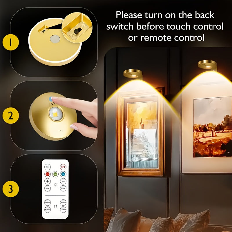 3/6 pack, black and gold cabinet light control set, ultra-thin 1cm (0.7 inch) thickness, rechargeable, magnetic design, display case light, showcase light, ambiance light, spotlight, puck light