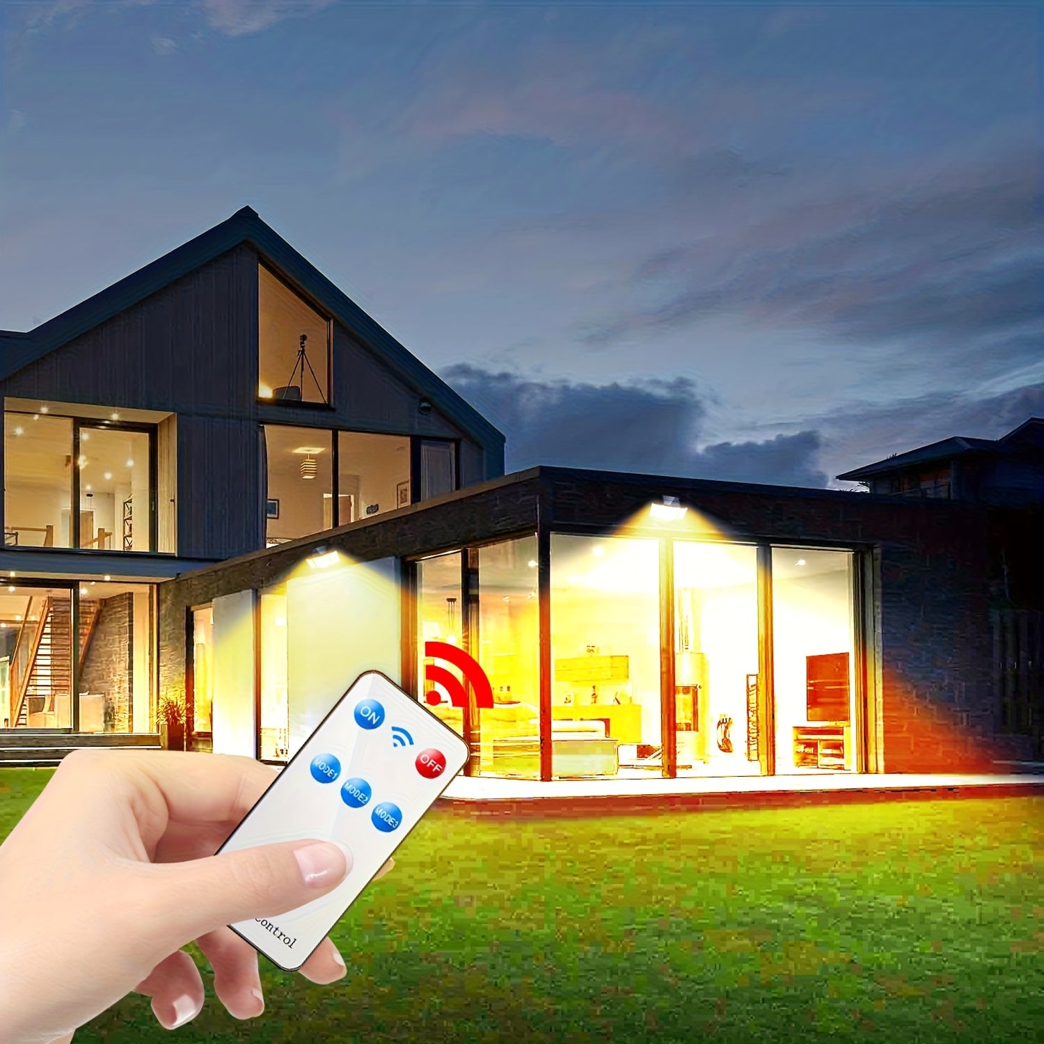 1/2 Pack Outdoor Solar Light, Motion Sensor Light, Porch and Garden Light with 212 LEDs, Exterior Wall Light with Remote Control, IP65 Waterproof Rating, 3-Head Security Floodlight, 270° Wide Angle, 3 Modes, Perfect for Courtyard, Pathway