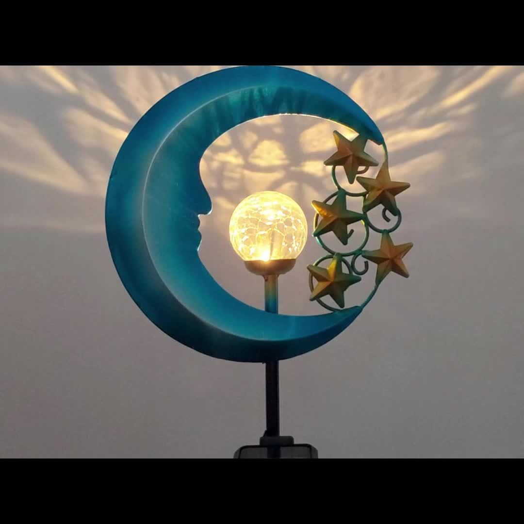 Solar Garden Decorative Light, Moon and Star Lawn Light, Metal Outdoor Decoration, Solar Powered, Perfect for Parties, Weddings, Sidewalks, Gardens and Patio Decorative Lighting