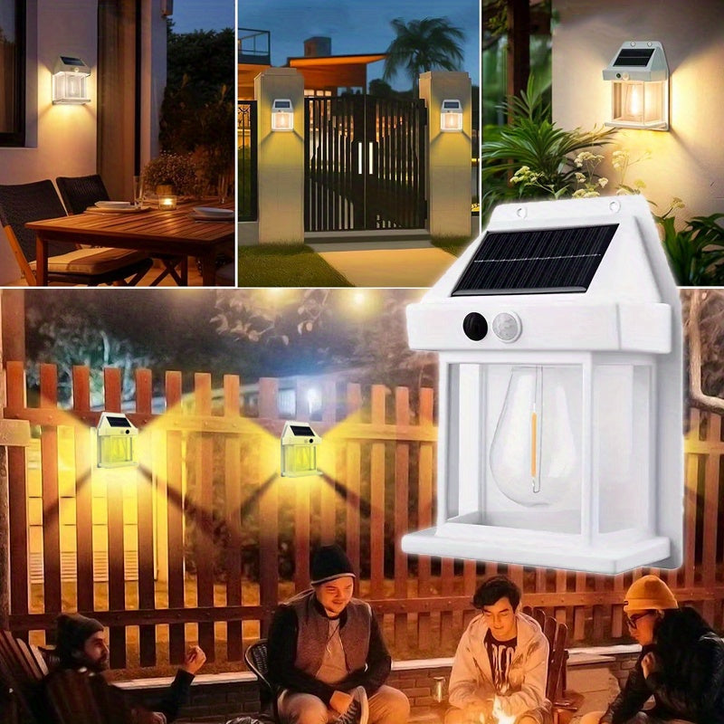 2-Pack LED Outdoor Garden White Wall Light, Solar Rechargeable Motion Sensor Villa Lighting Night Light, Suitable for Patio, Shed, Barn, Door, Courtyard, Outdoor Decoration, Multi-Functional Portable Commercial Lighting Light