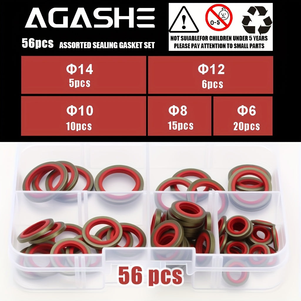 156pcs/box OR 106pcs/box OR 56pcs/box Car Oil Pan Drain Plug Rubber Drain Lock Rubber Drain Plug Replaceable Gasket Seal Kit M6 M8 M10 M12 M14 M16 NBR Metal Sealing Washer Gasket Set | High Pressure Hydraulic
