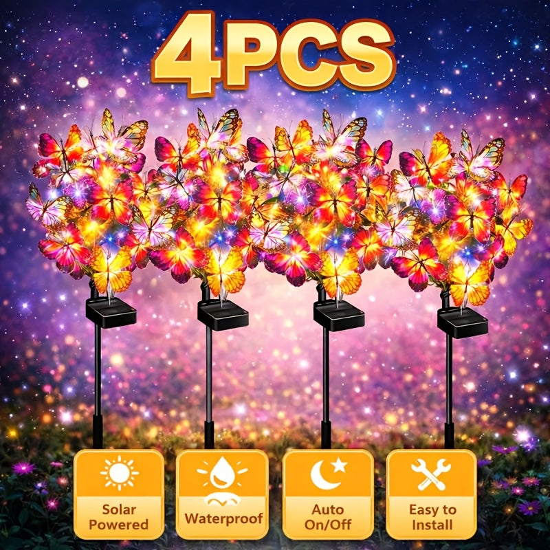 Solar Courtyard Garden Light - Latest Outdoor Solar Light, Colorful Large Butterfly Decoration, Large Size Solar Panel, More Realistic Butterfly Flowers (2/4/8 Sets) Christmas Holiday Decoration