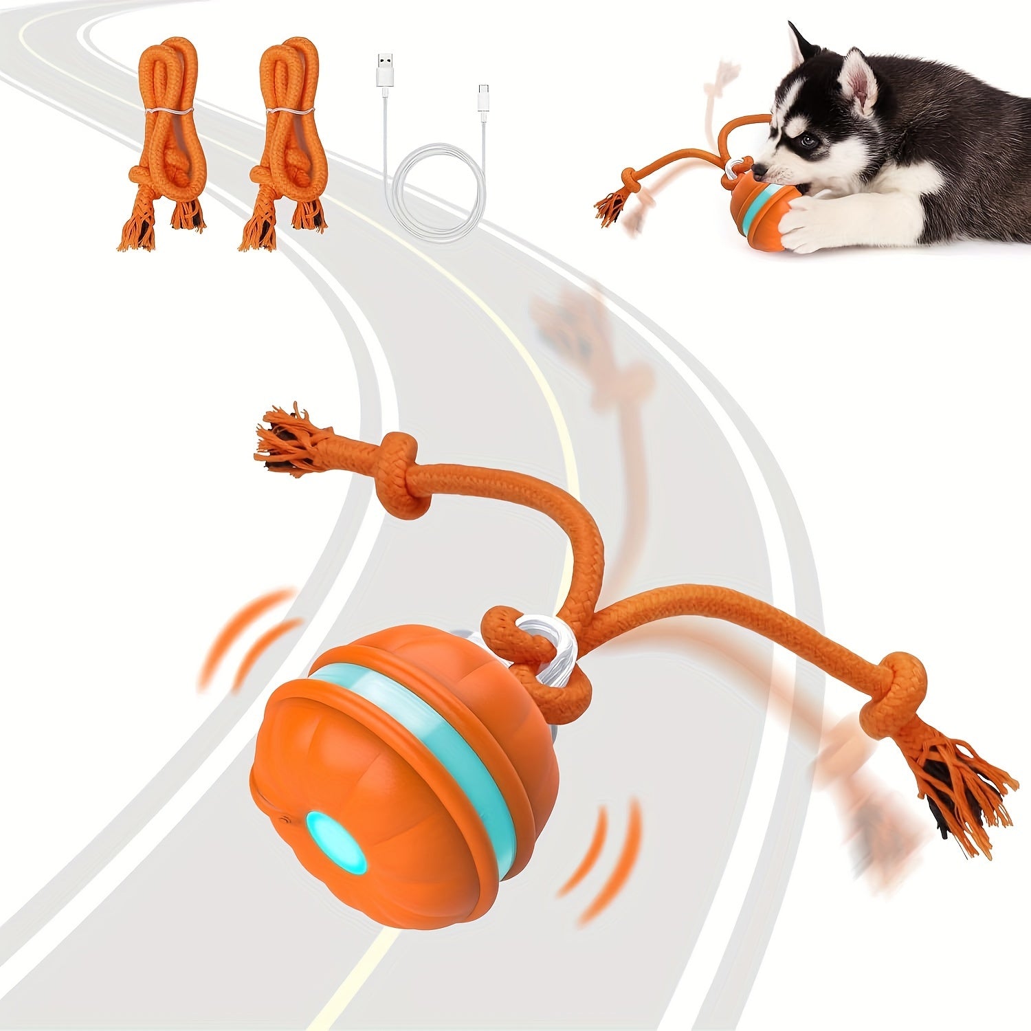 狗狗互动玩具，运动感应滚动球，适合小型犬和幼犬，自动移动狗玩具，可充电