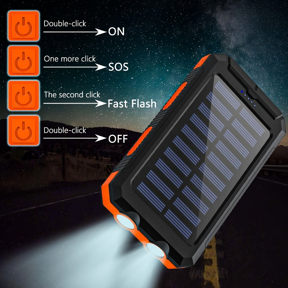 Portable Solar Mobile Phone Charger, Camping External Battery Charger for Mobile Phones, 2 USB/ LED Flashlights with Compass for Outdoor Activities, 19800/ 29800mAh Portable Solar Power Bank, the Best Gift for Festival
