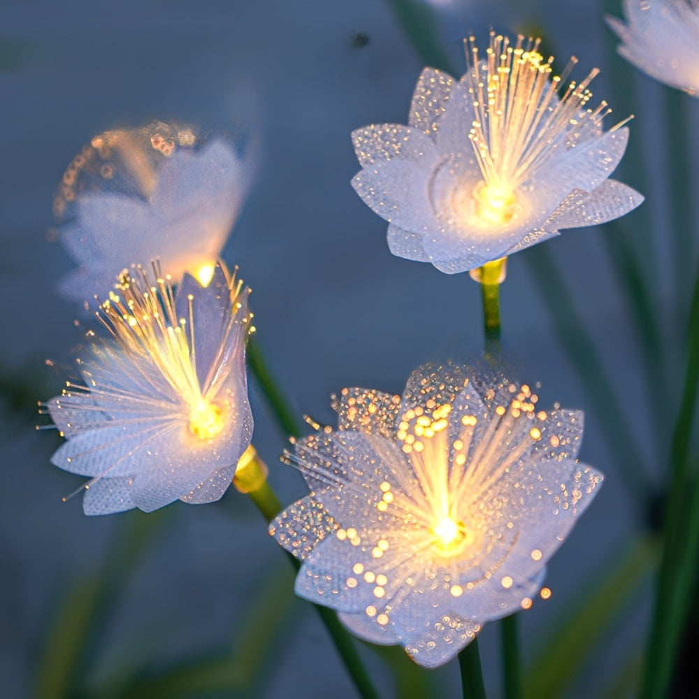 6-Head Fiber Optic Flower Solar Ground Insert Light Warm Light, Courtyard Lawn Landscape Decorative Light, Perfect for Outdoor Gardening Lighting, B&B Garden Festival Atmosphere Decoration