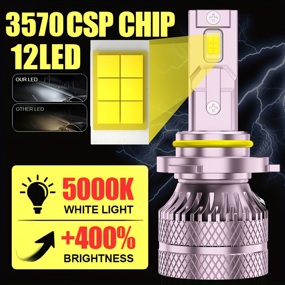 2-Pack LED Headlight Bulb Combo 9005+9006, 12V/24V 5000K Double-Sided Super Bright COB Chips, No Battery Included, Car Lighting, Transparent Beam Light, High Performance Bulbs
